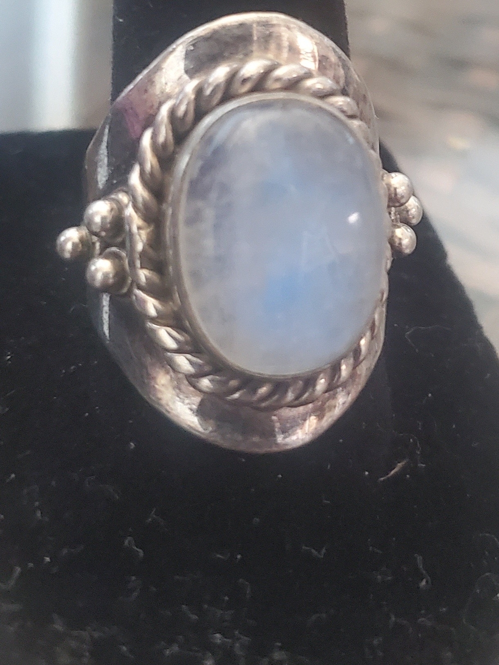 Sterling Silver Moonstone Oval Ring - Blue Moonstone Size 7.5